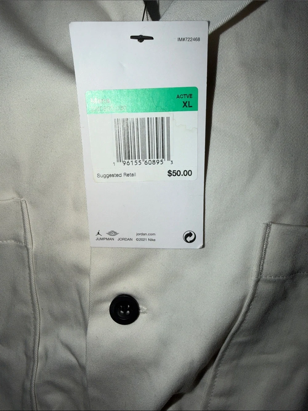 Jordan White Short-Sleeve Button Down Shirt with Navy Collar